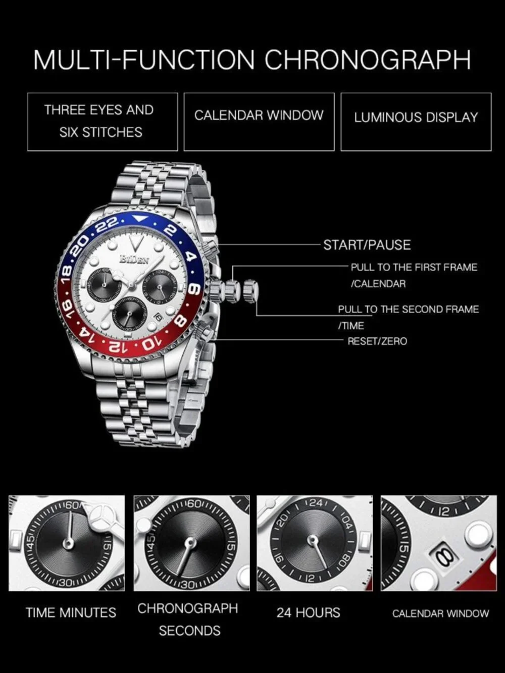 Luxury Stainless Steel Men's Watch - Luminous Analog Chronograph, Stylish